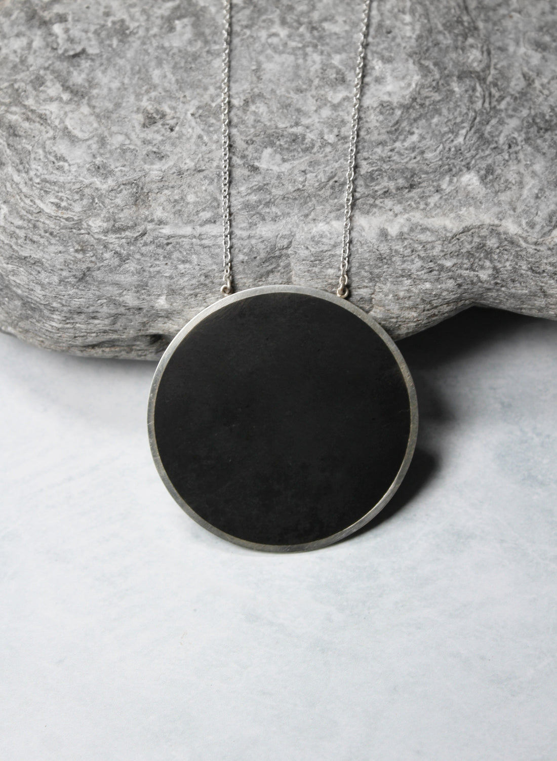 Disc Pendant - Sterling Silver &amp; Basalt