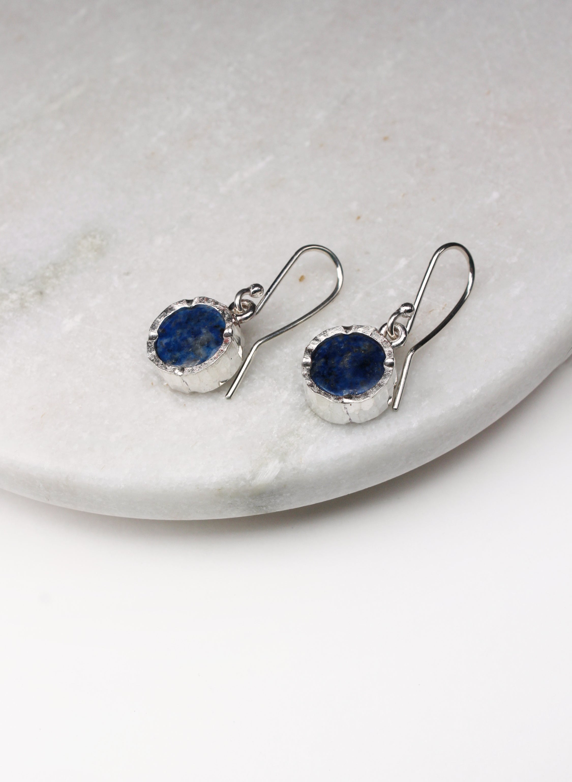 Round Lapis Earrings - Silver