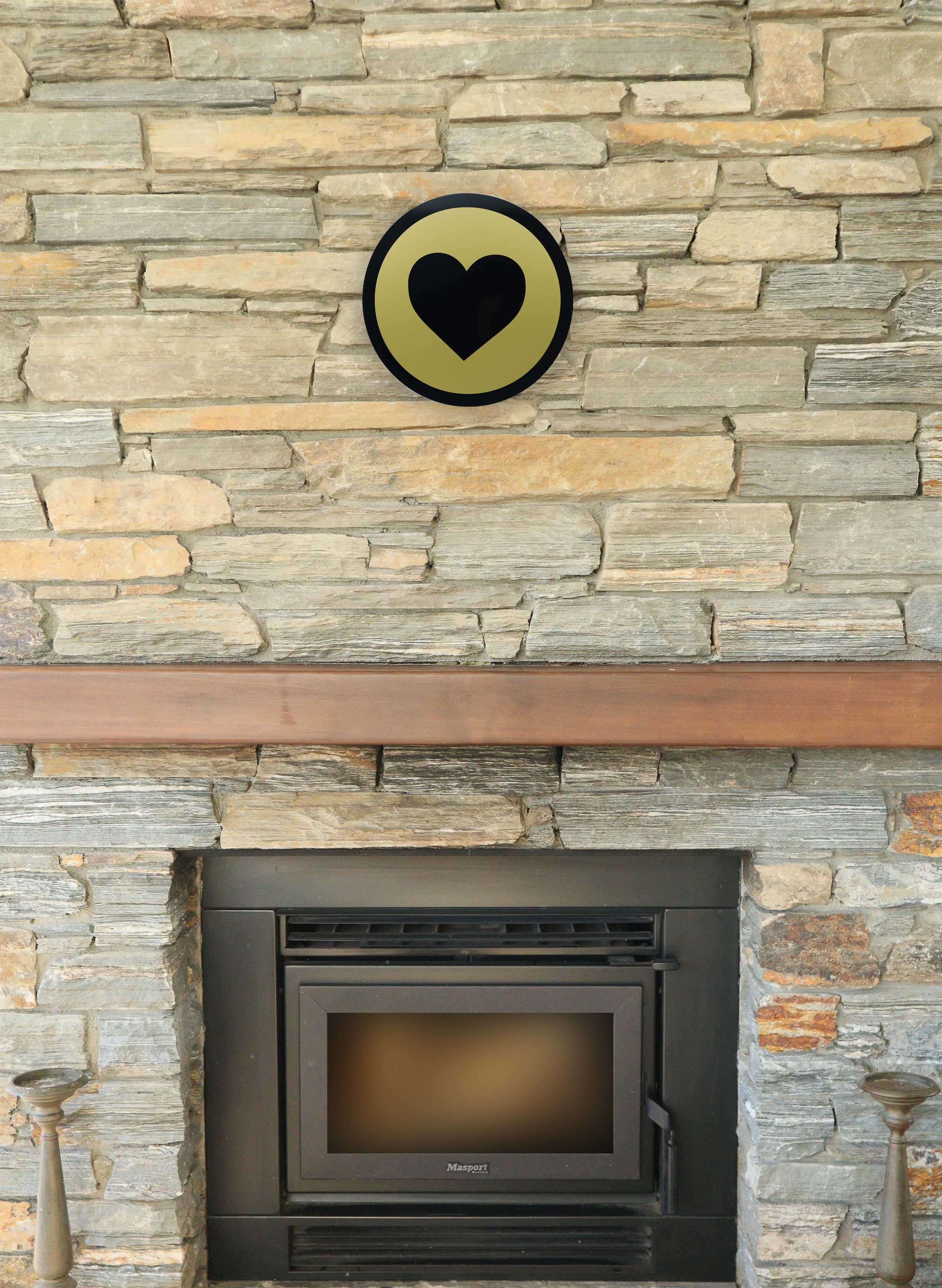 Round Heart Black on Gold Sign