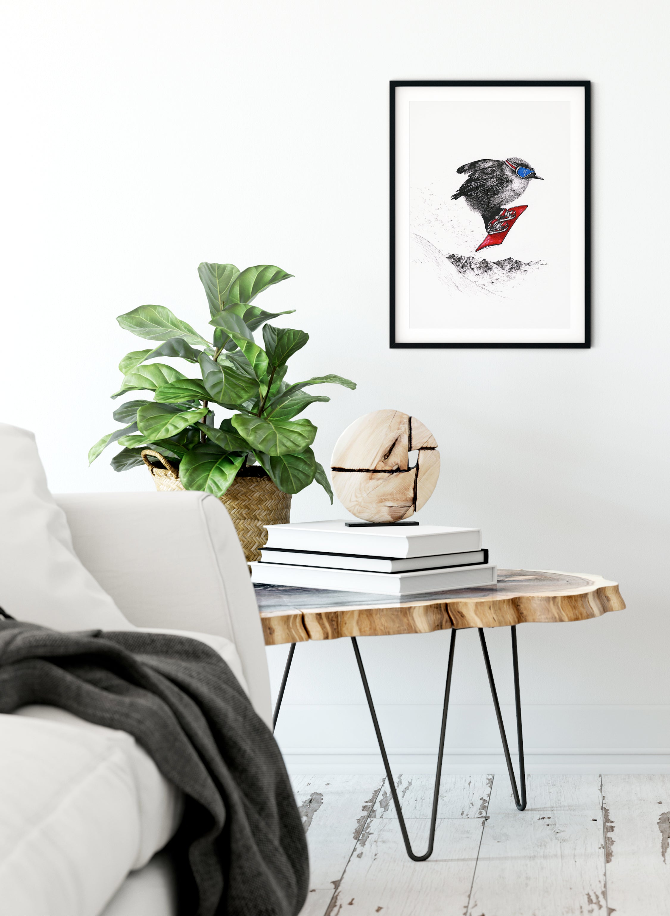 Rock Wren Snowboarding - Giclée Print