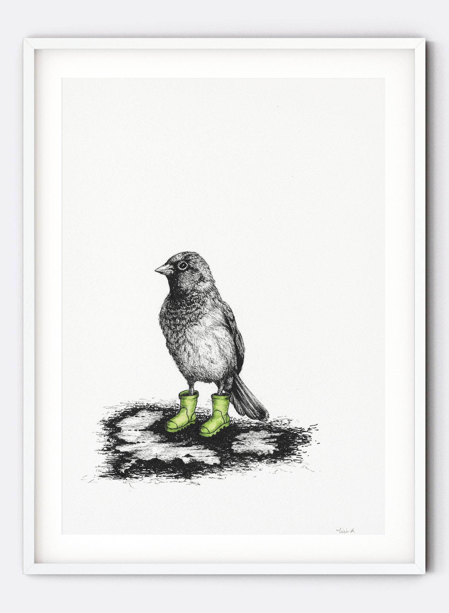 Sparrow In Gumboots - Giclée Print
