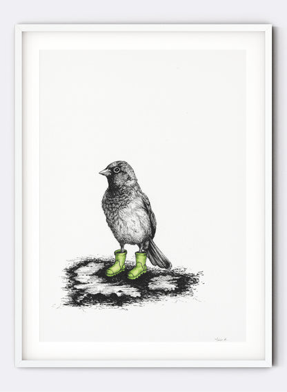 Sparrow In Gumboots - Giclée Print