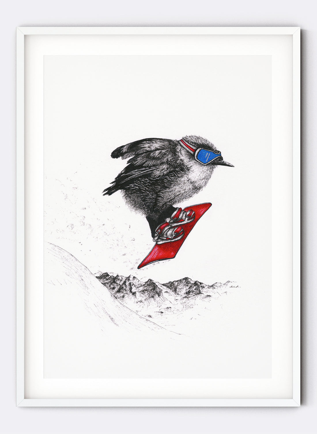 Rock Wren Snowboarding - Giclée Print
