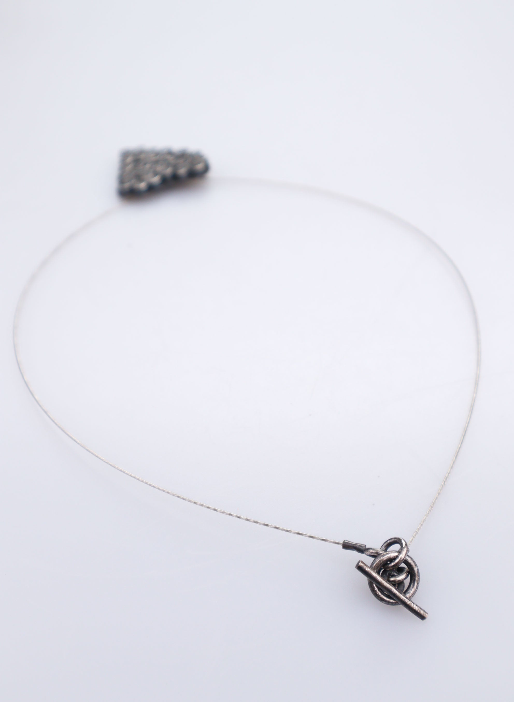 Rosebud Heart Swirl Pendant + Wire Necklace - Oxidised Silver