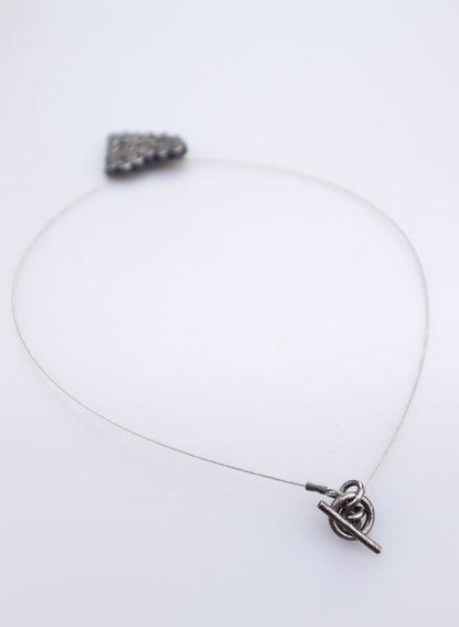 Rosebud Heart Swirl Pendant + Wire Necklace - Oxidised Silver
