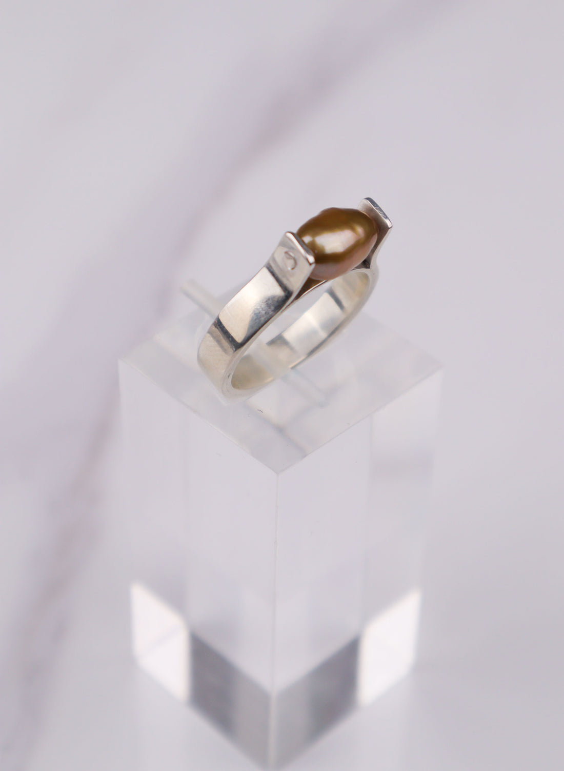 Gold Pearl and Stirling Silver Ring