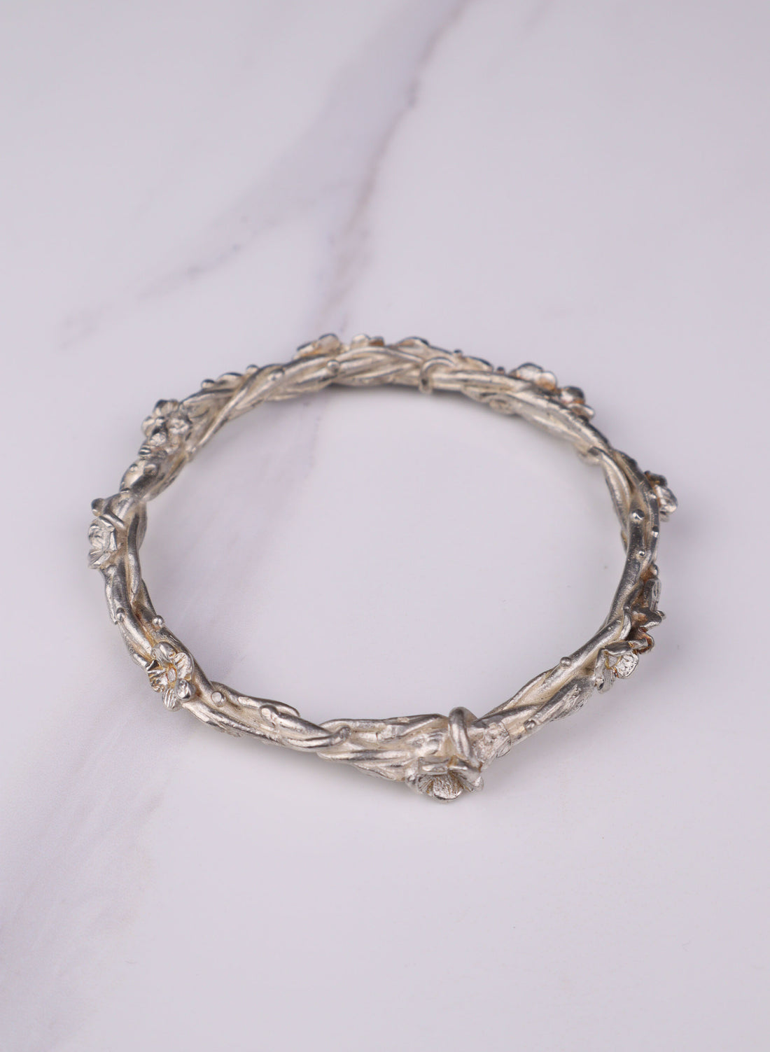 Twisted Vines Flower Bangle - Silver