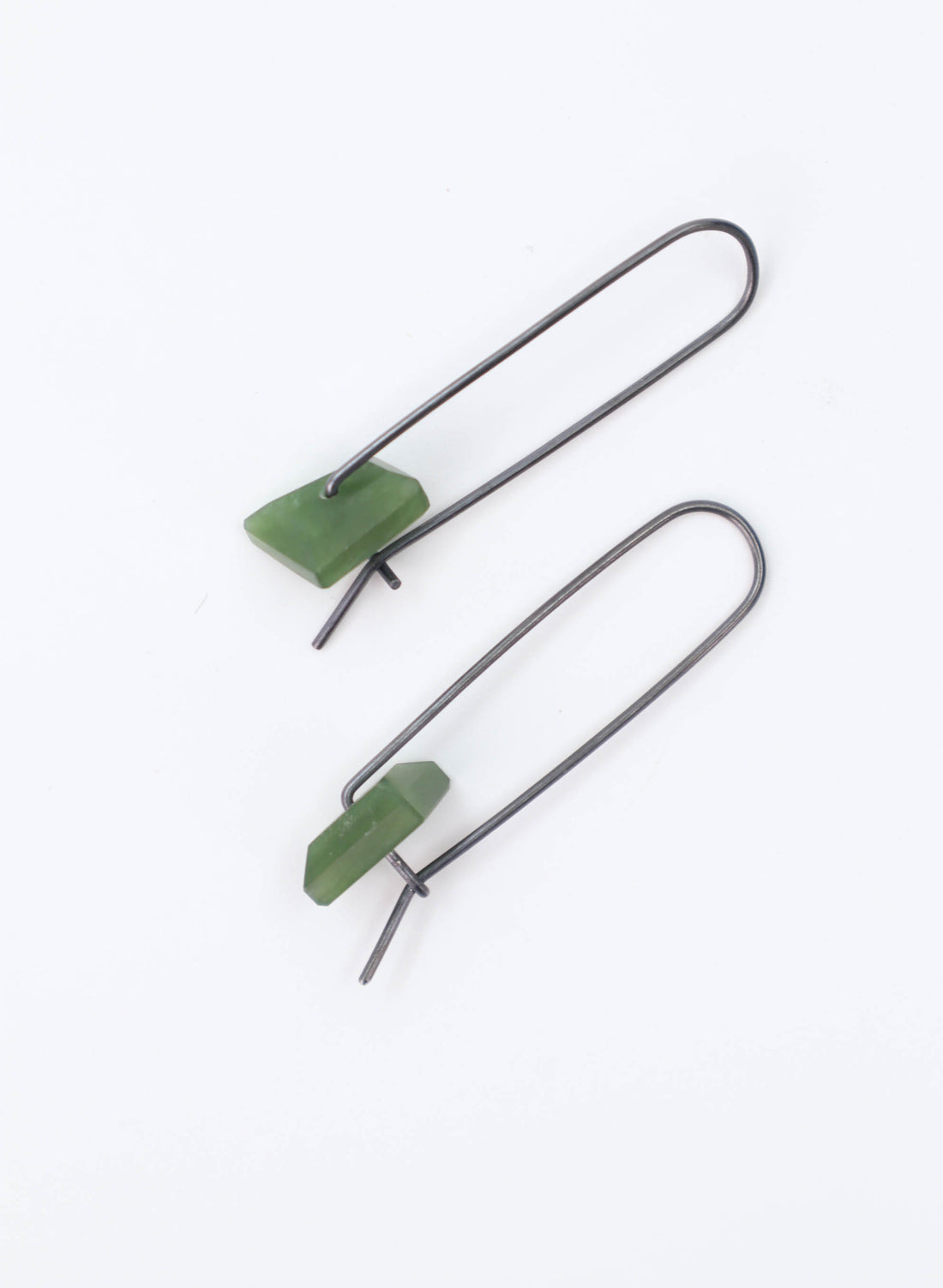 Small Square Pounamu Drop Earrings on Oxidised Hoops