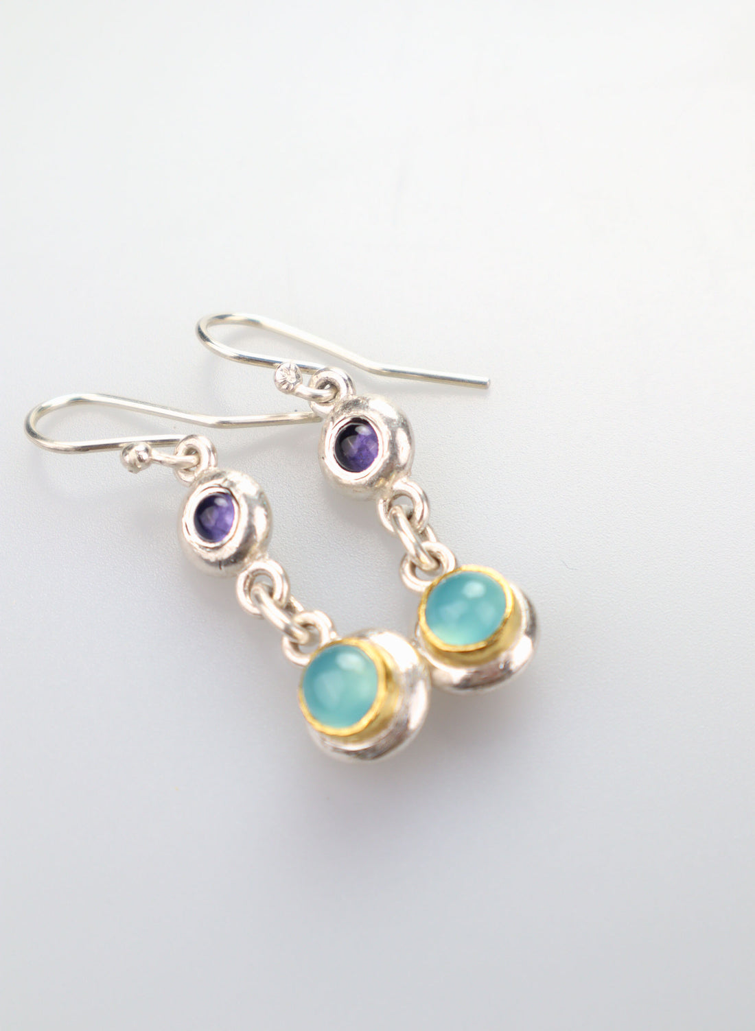 Double Ingot Drop Earrings - Iolite Sterling Silver and 22ct Gold