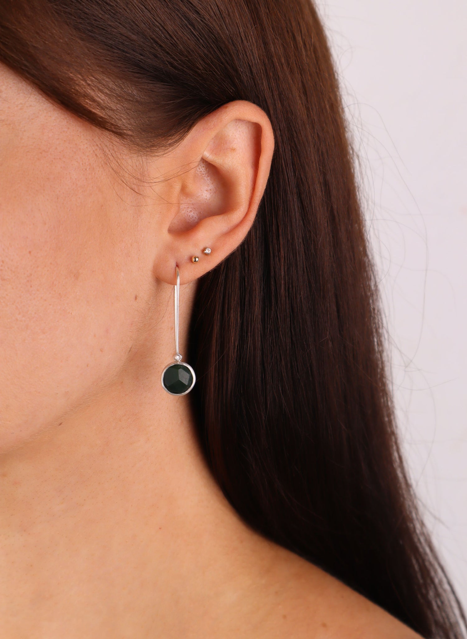 Round Faceted Cut Pounamu Drop Earrings - Stirling Silver