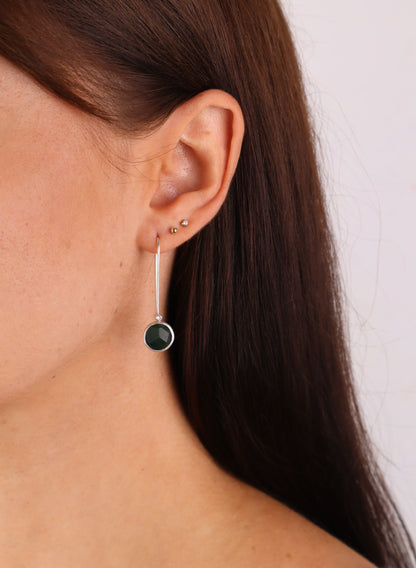 Round Facetted Cut Pounamu Drop Earrings - Stirling Silver
