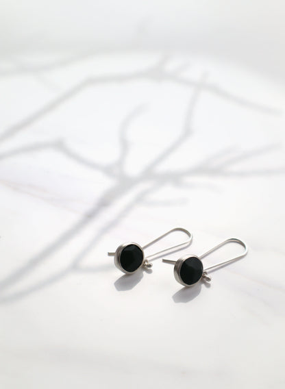 Round Facetted Cut Pounamu Drop Earrings - Stirling Silver