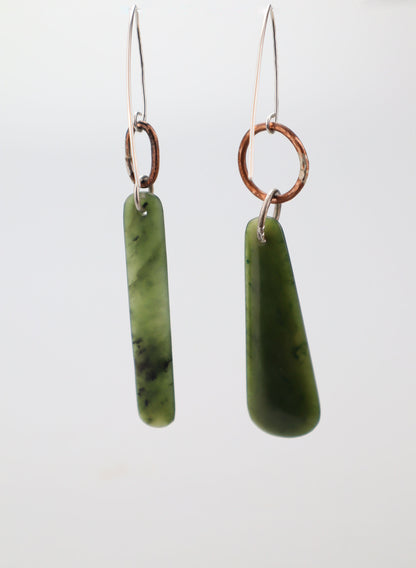 Hokitika Drop Earrings - Sterling Silver &amp; Pounamu