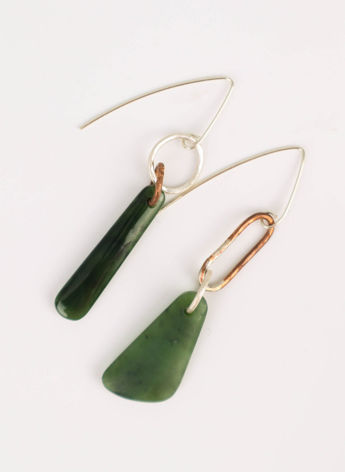 Geometric Shine Earrings - Sterling Silver, Copper &amp; Pounamu