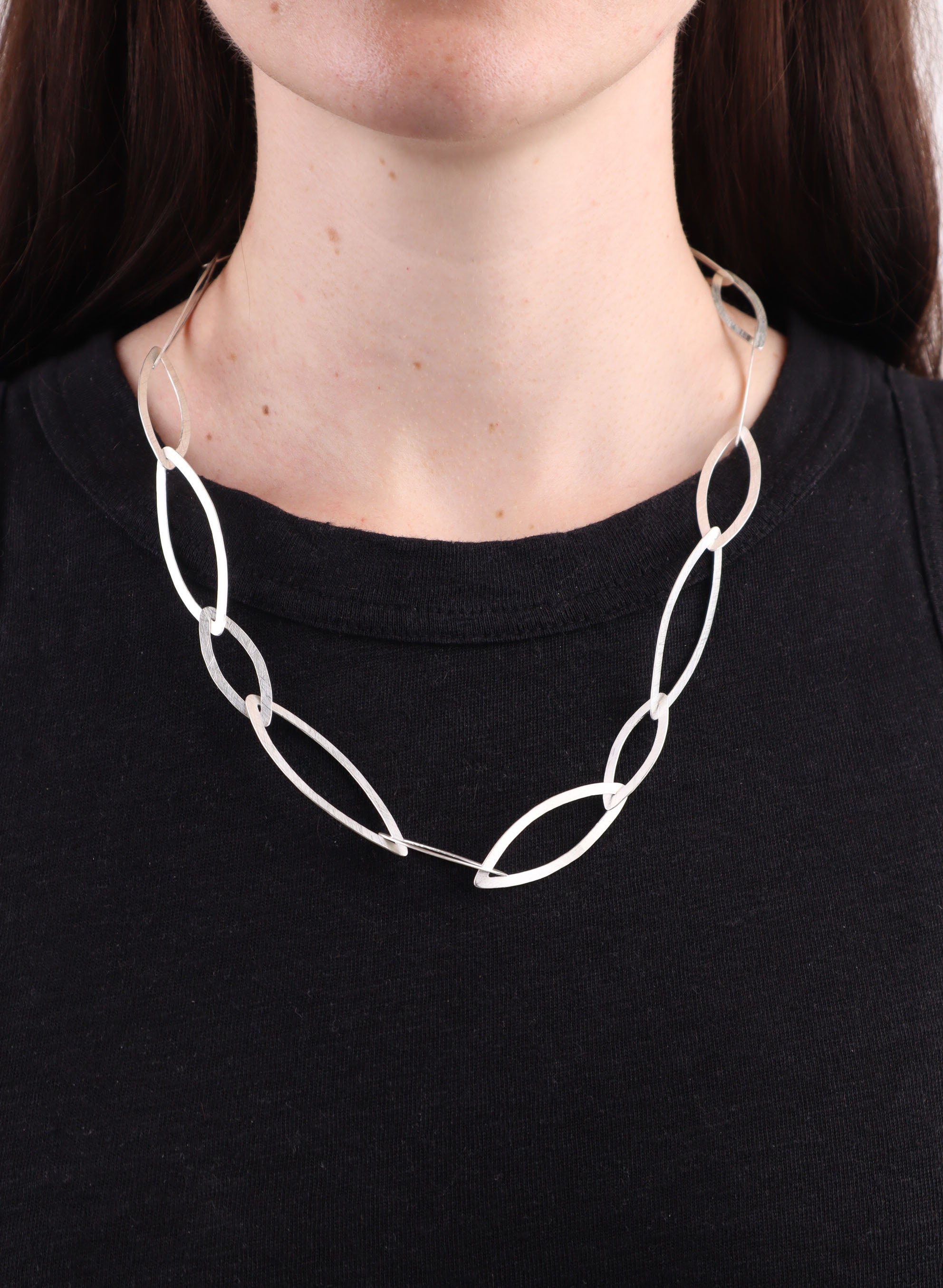 Pointed Long Link Necklace - Sterling Silver, Small