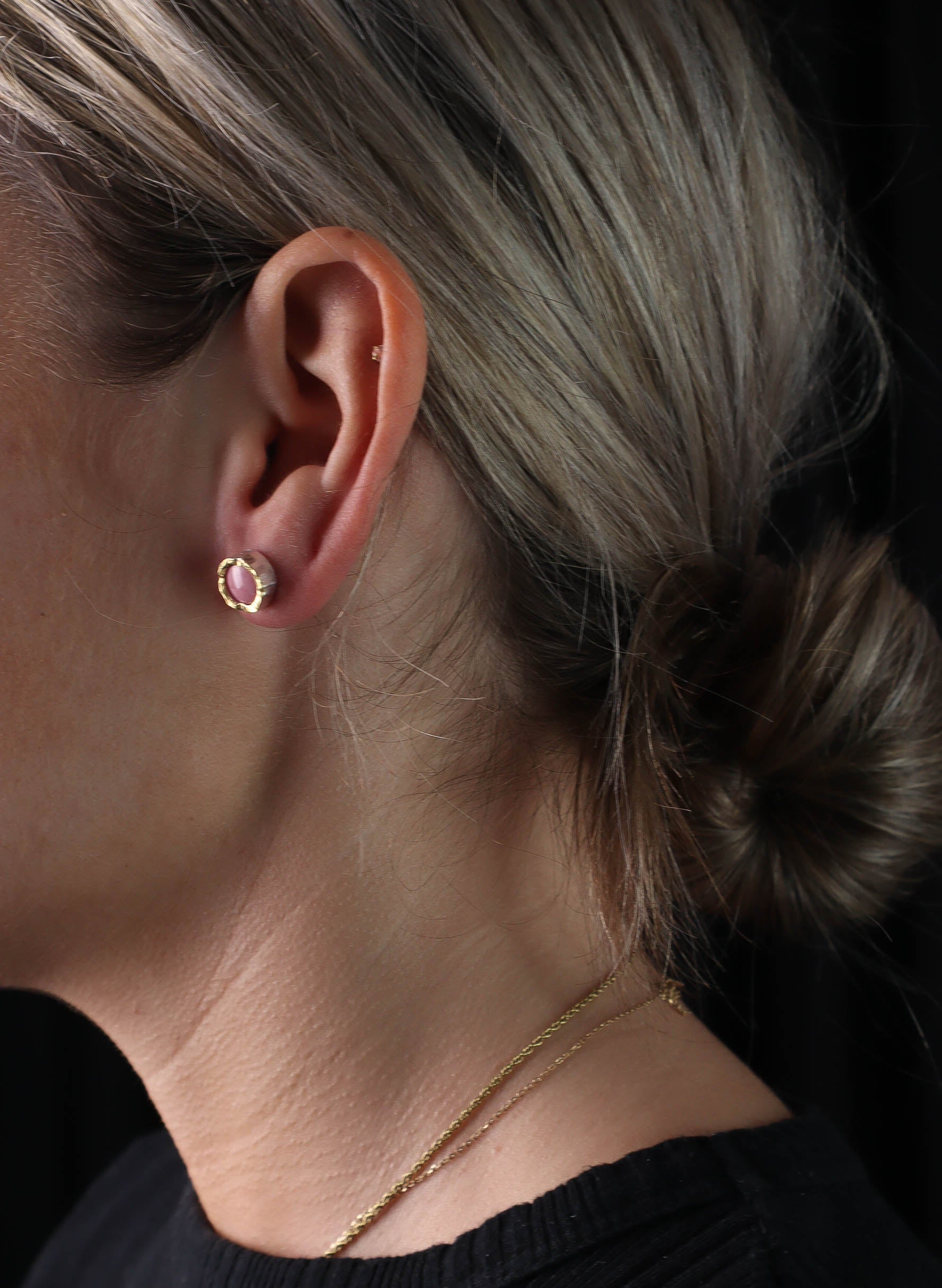 Australian Rhodinite Stud Earrings - 9ct Gold &amp; Sterling Silver