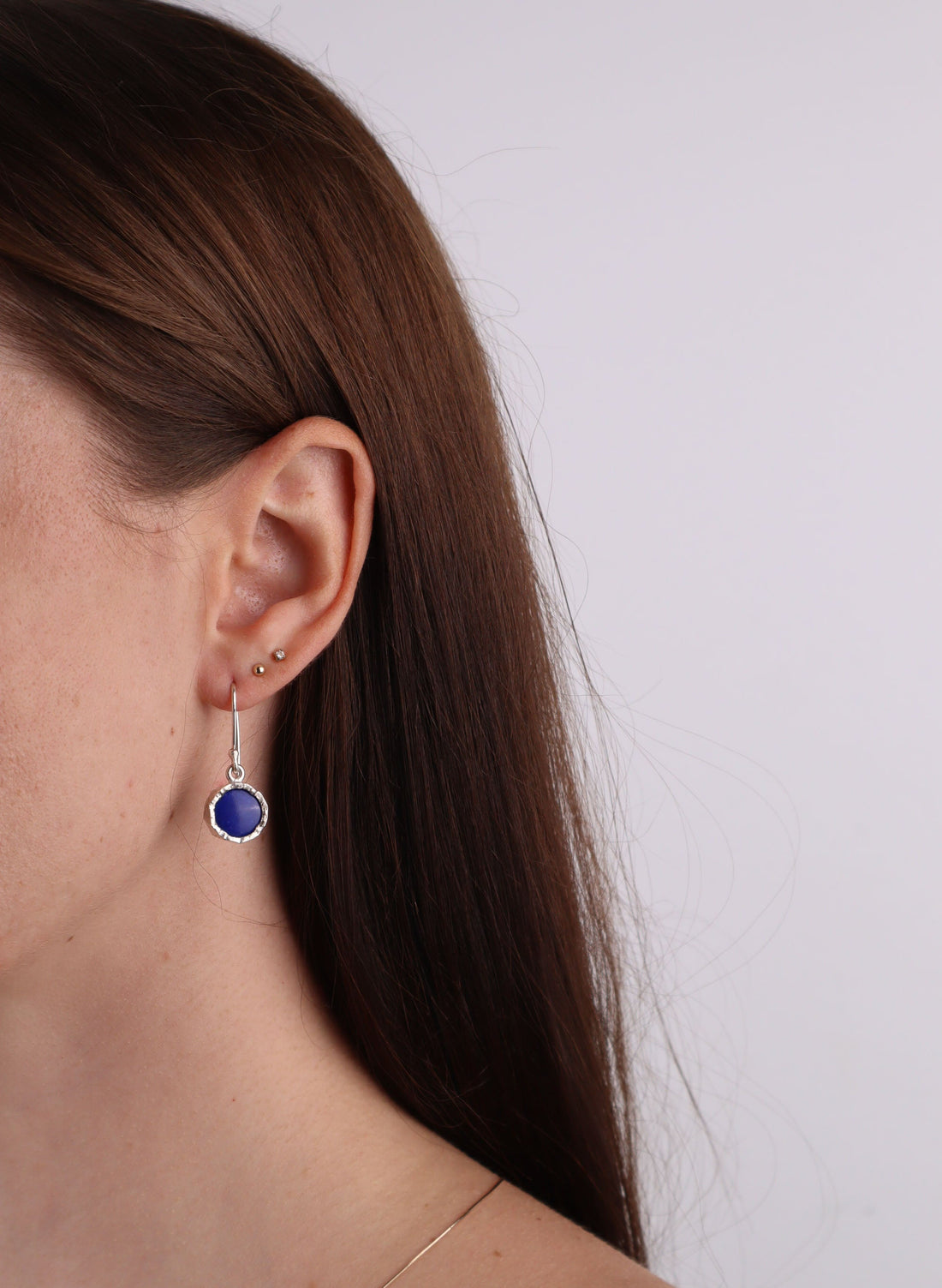 Round Lapis Earrings - Silver
