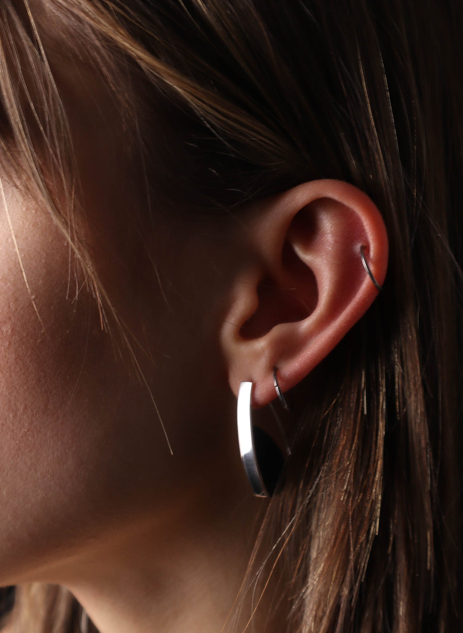 Curve Earrings - Basalt &amp; Sterling Silver