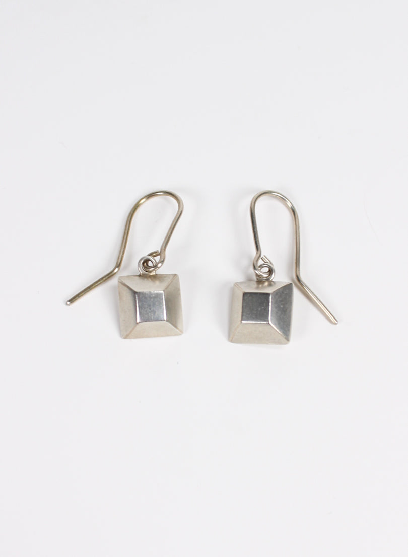 Square Diamond Sterling Silver Hook Earrings