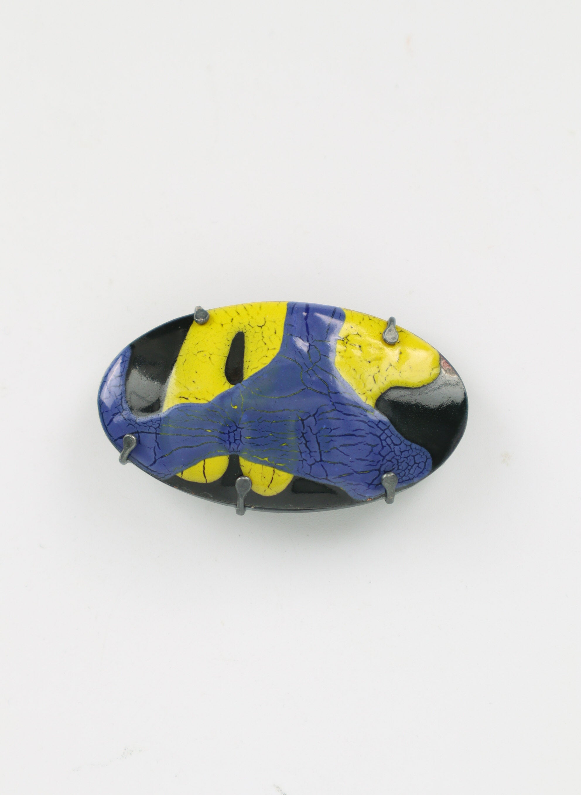 Blue &amp; Yellow Oxidised Silver Flow Brooch