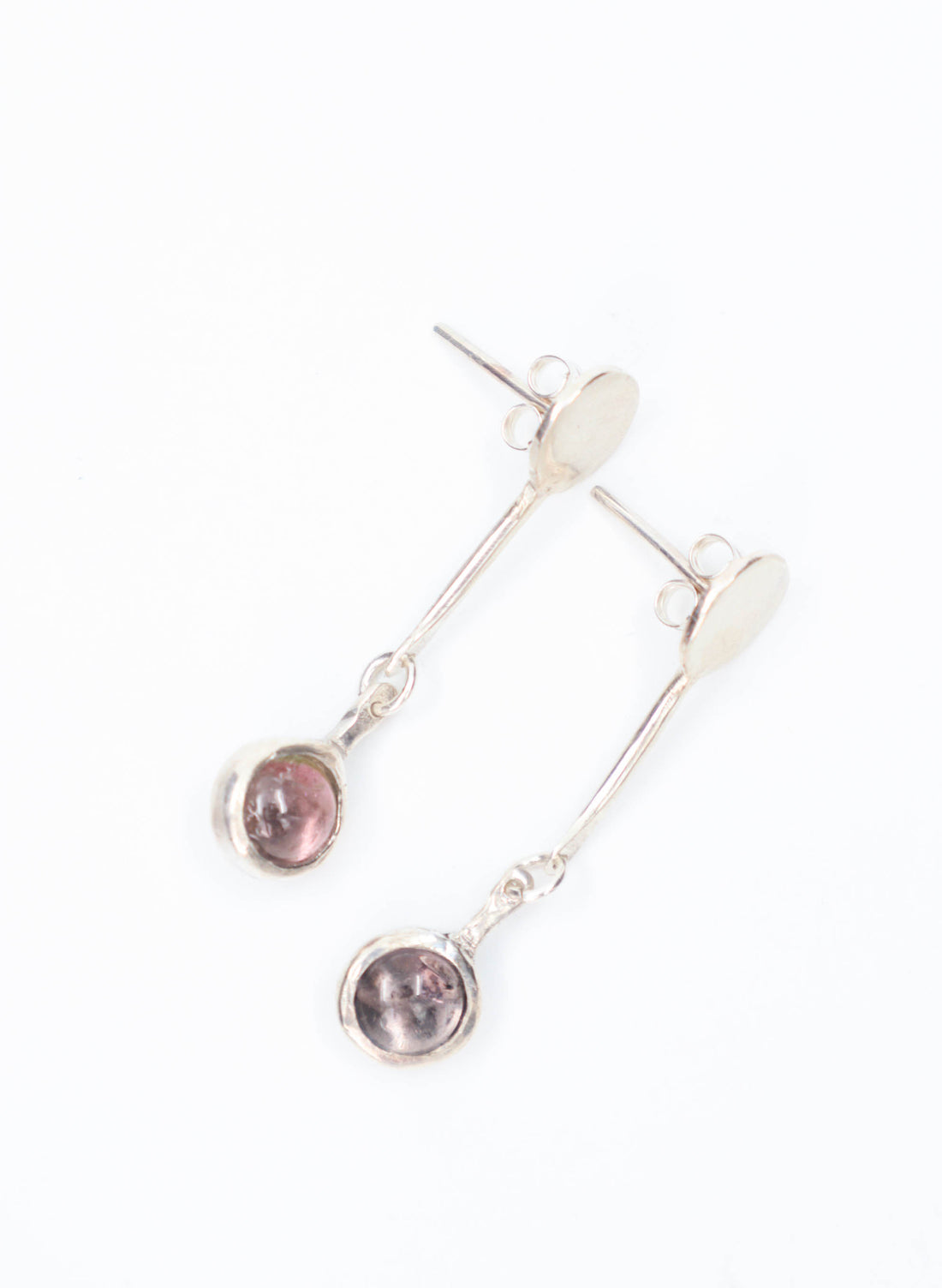 Solar Hoop Earrings - Sterling Silver and Dusty Pink Tourmaline