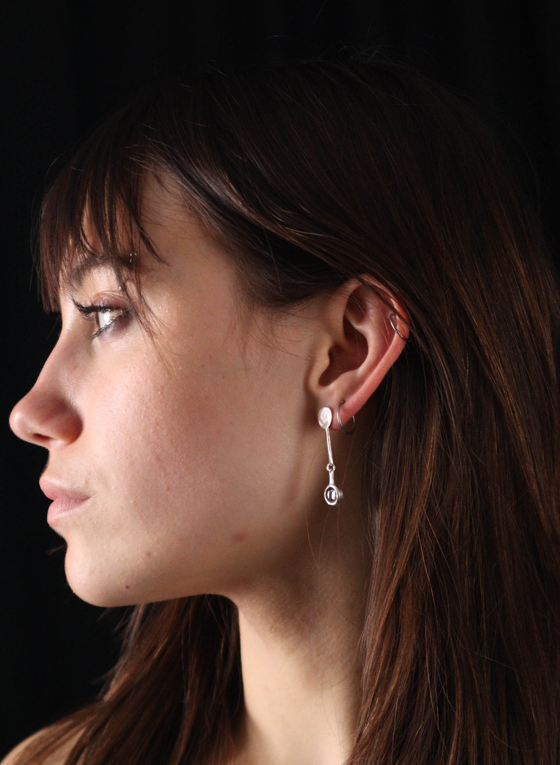 Solar Hoop Earrings - Sterling Silver and Dusty Pink Tourmaline