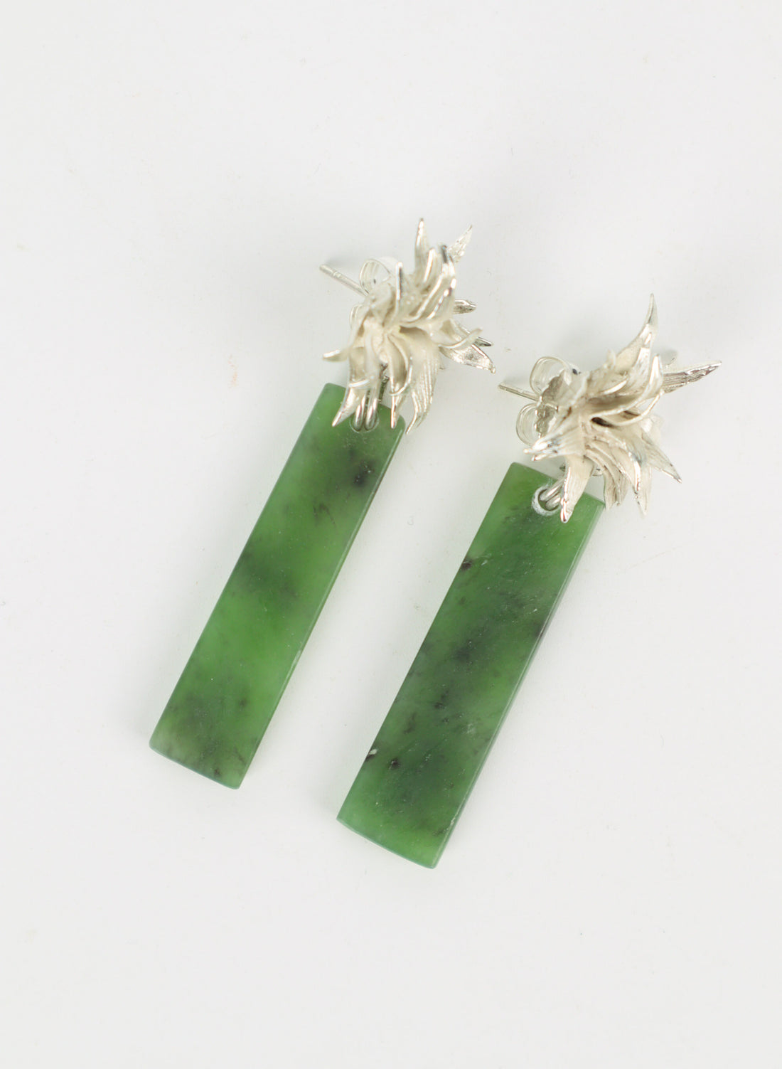 Cabbage Tree - Pounamu &amp; Pure Silver Stud Earrings