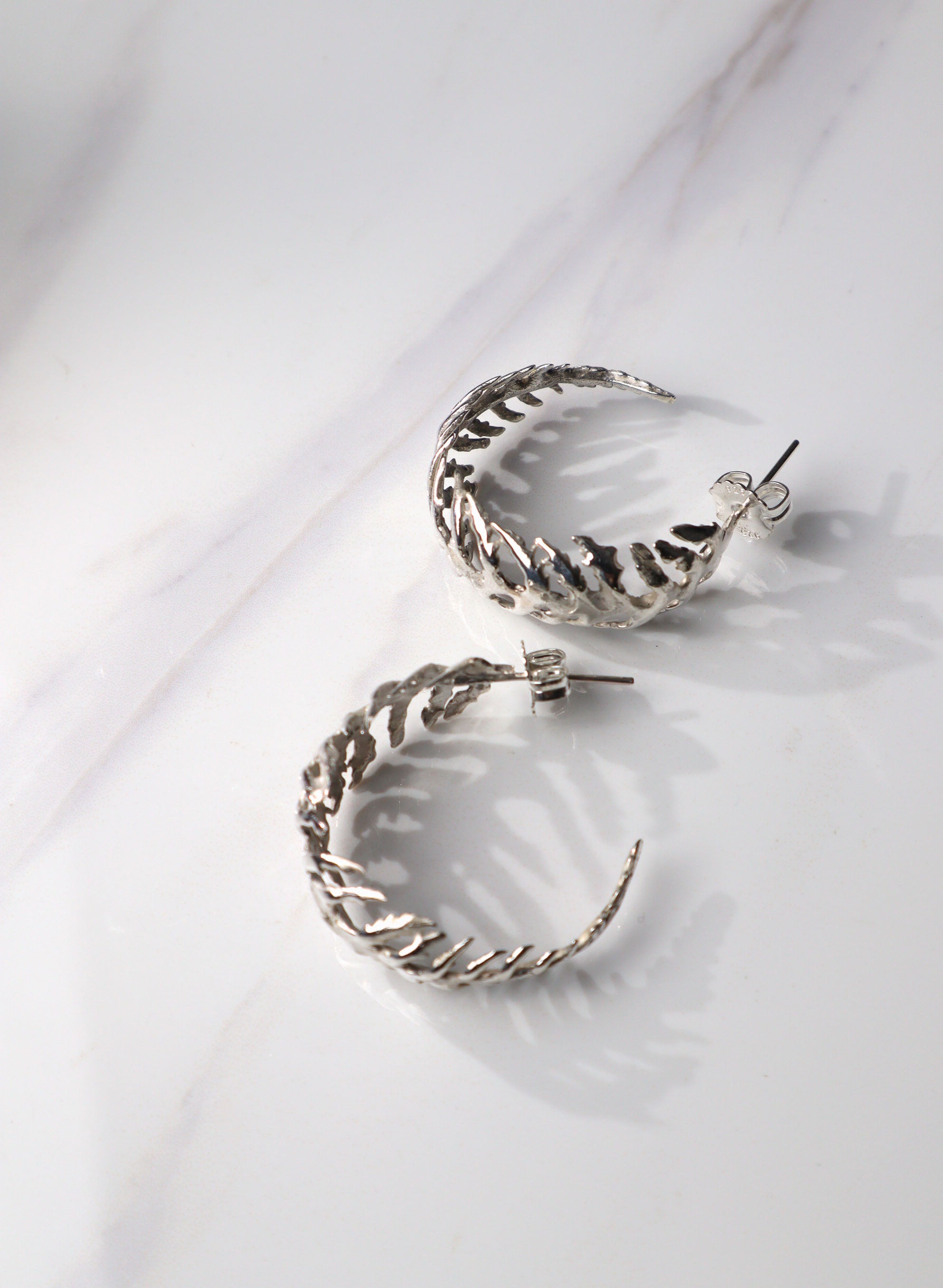 Silver Fern Hoop Earrings