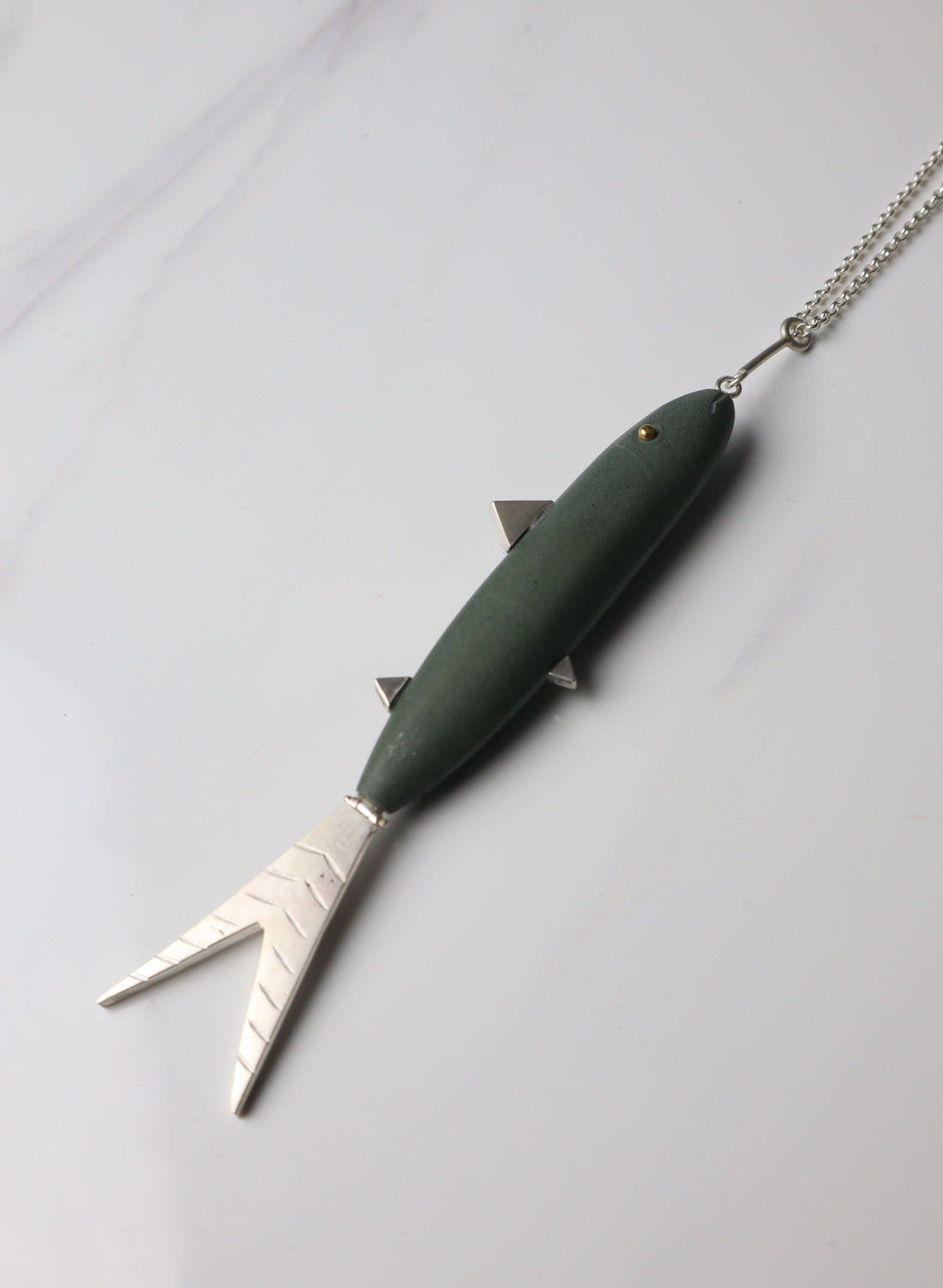 Full Herring Green Pakohe Pendant with Sterling Silver