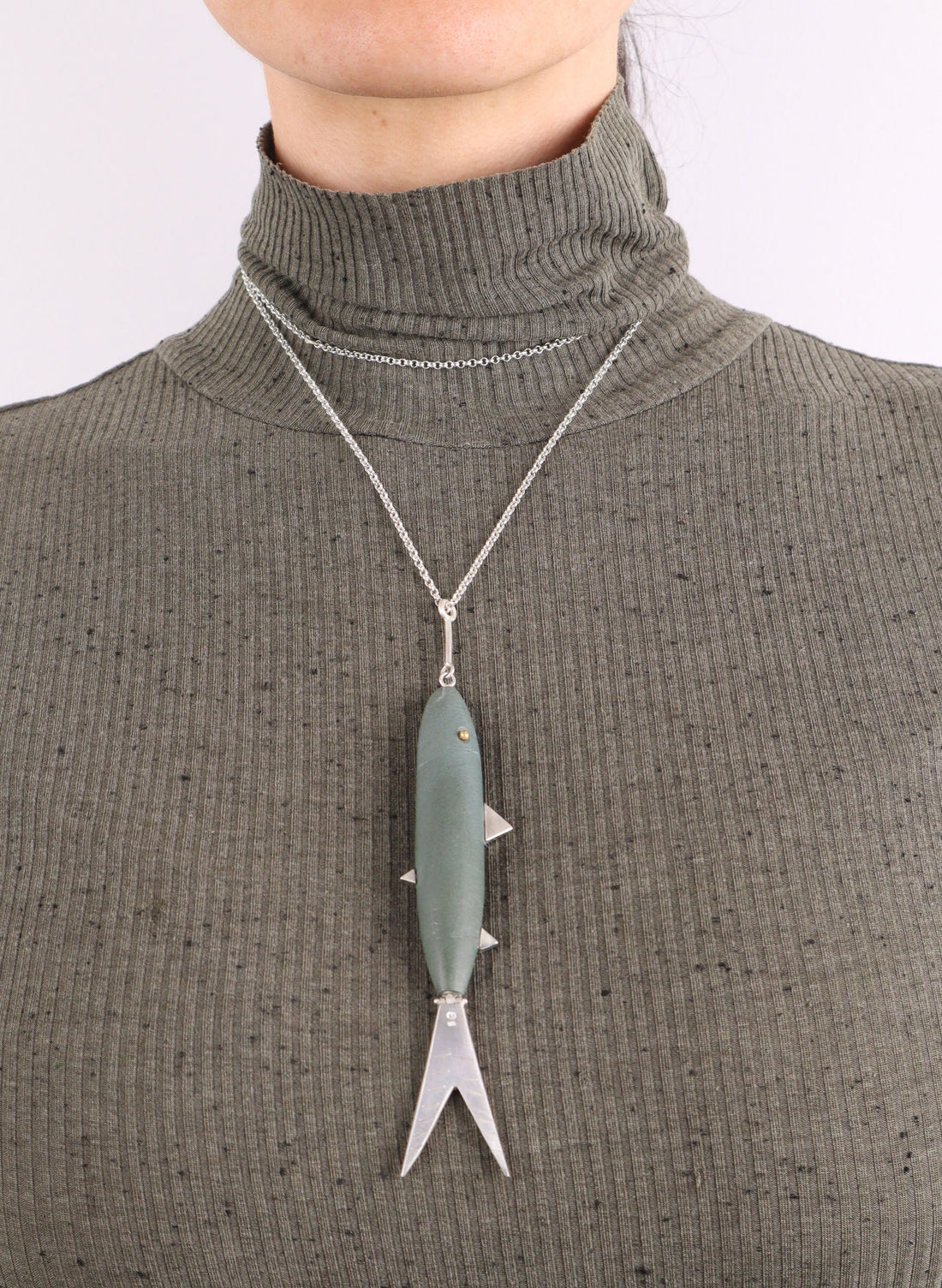 Full Herring Green Pakohe Pendant with Sterling Silver