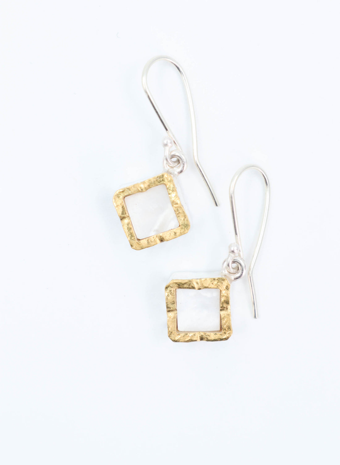 Diamond Shaped Mother of Pearl Earrings - Sterling Silver + 22 CT Gold
