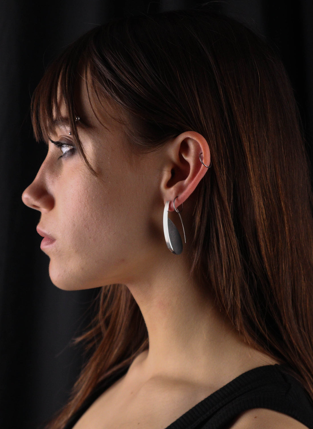 Curve Earrings - Basalt &amp; Sterling Silver