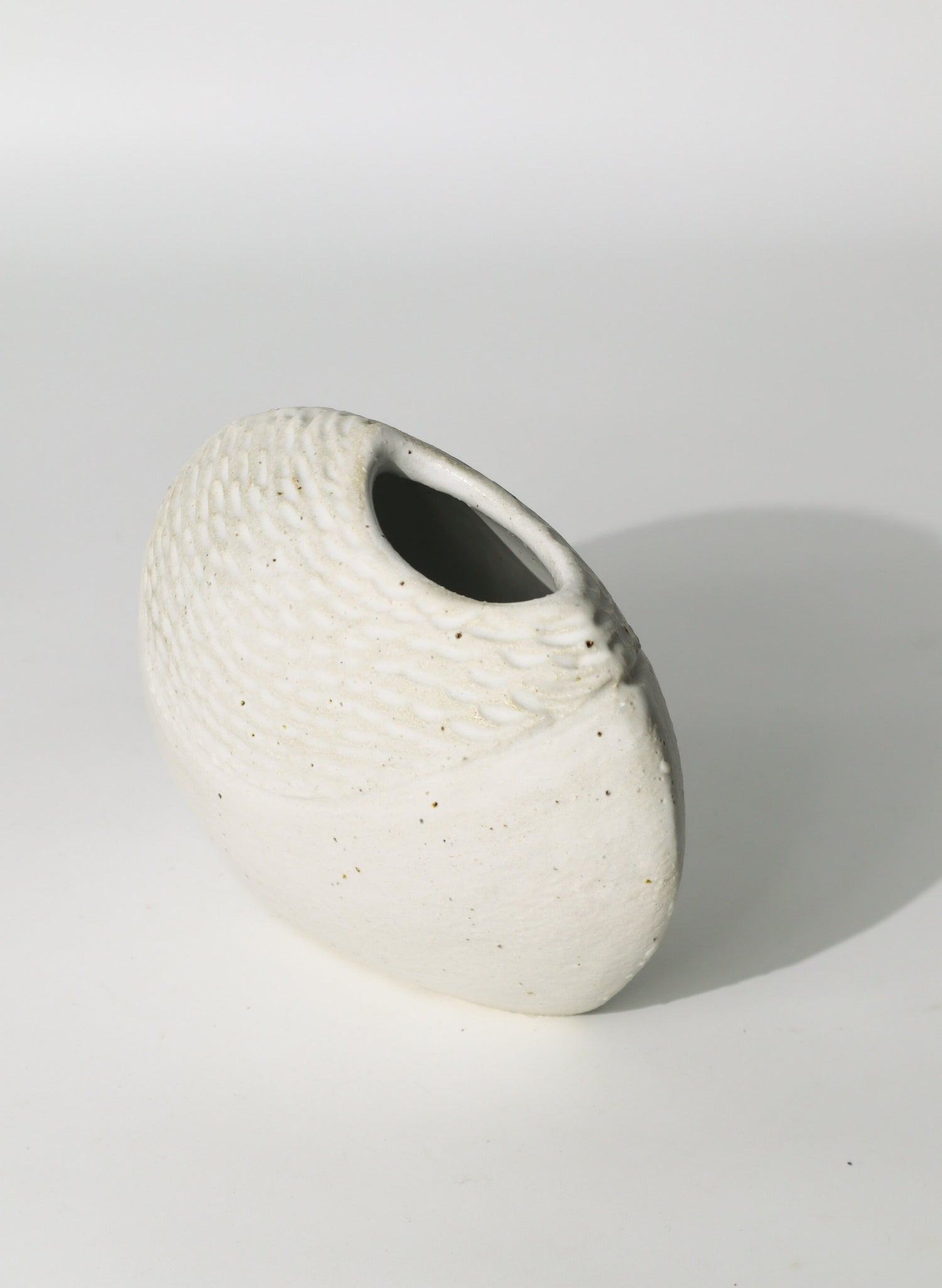 Egg Sculture Tall  Ceramic Vase White with a Texture