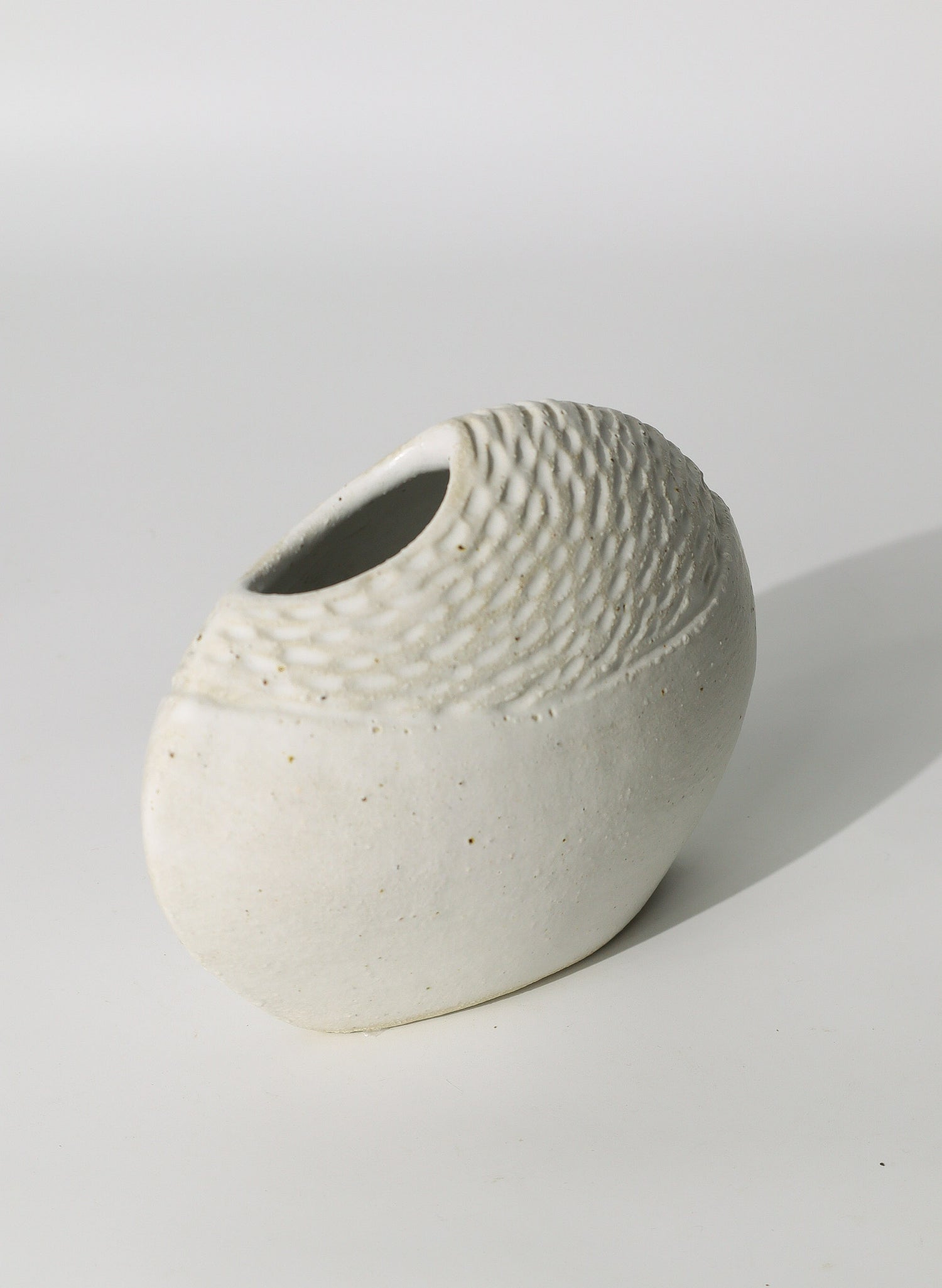 Egg Sculture Tall  Ceramic Vase White with a Texture