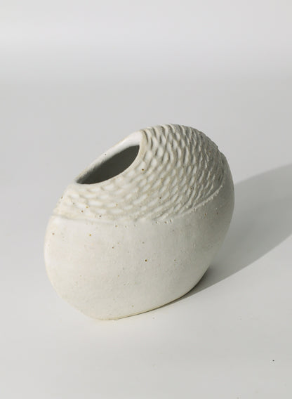 Egg Sculture Tall  Ceramic Vase White with a Texture
