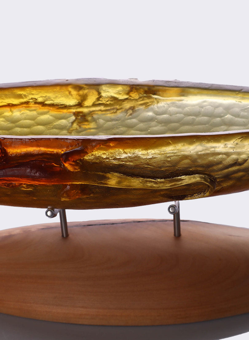 Light Bronze Lead Crystal Glass Ipu with 2 heads and Lizards on an Oak base.