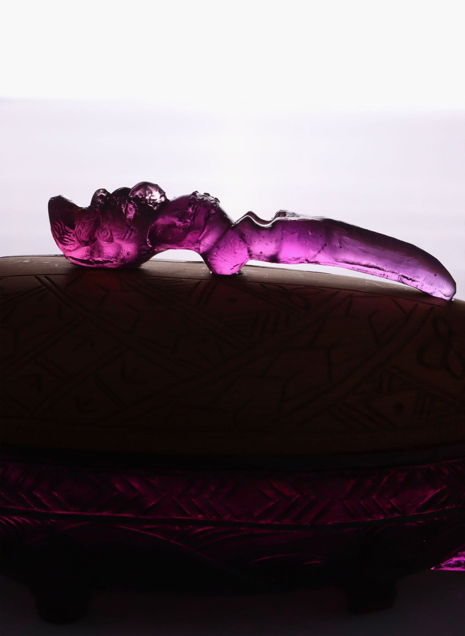 Purple Lead Crystal Glass Waka Huia (treasure box)