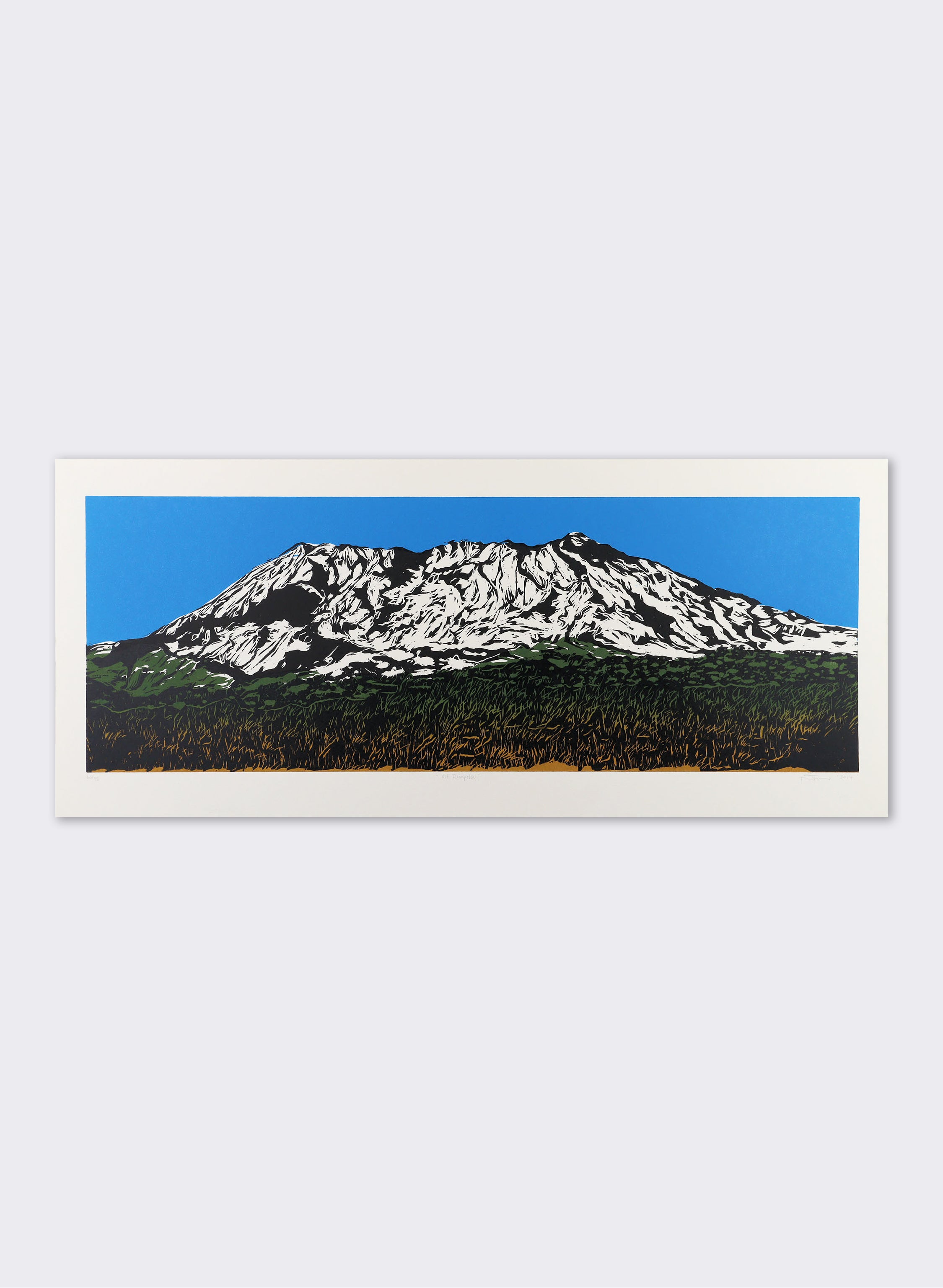 Mount Ruapehu - Woodblock Print