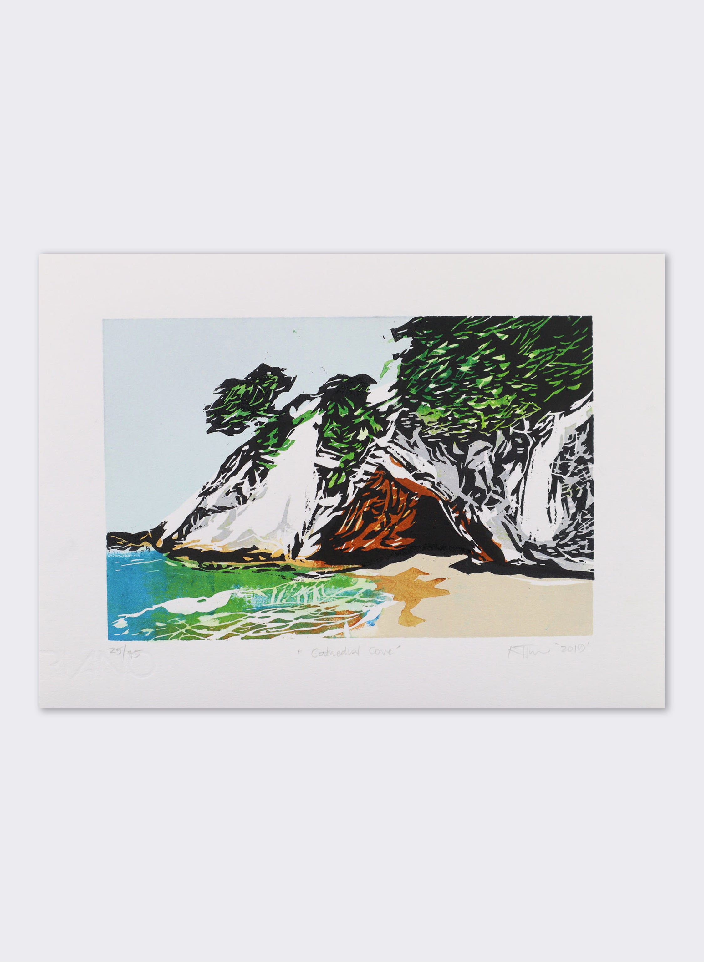 Cathedral Cove - Woodblock Print