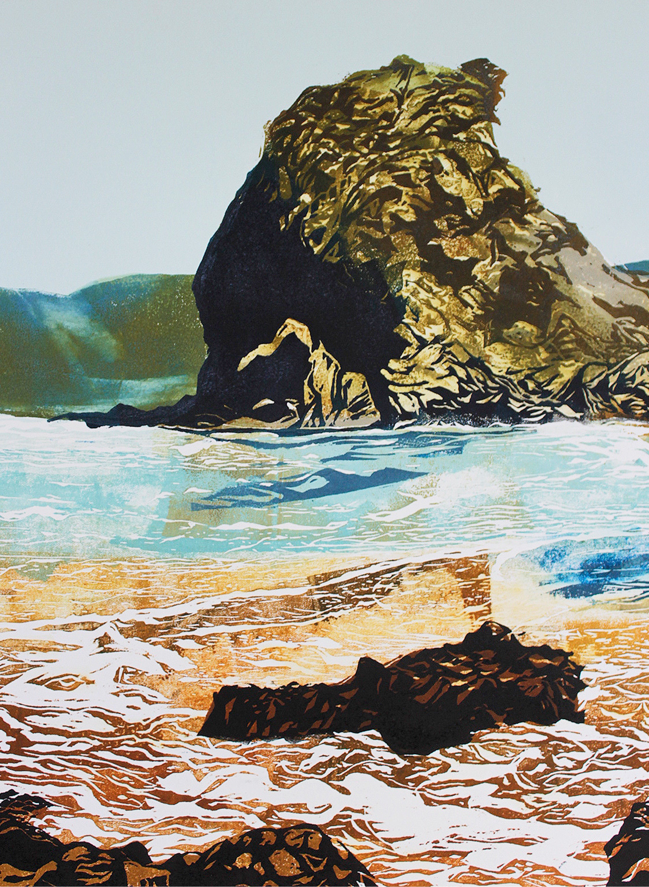 Lion Rock | Piha - Woodblock Print