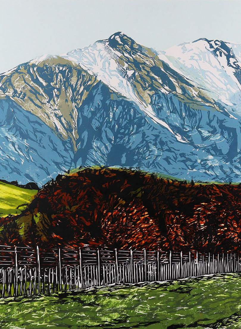 Ruahine Ranges III - Woodblock Print