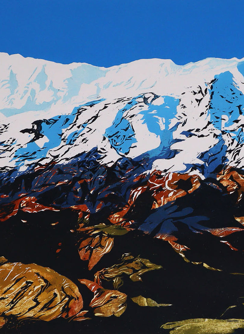 Mt Ruapehu - Woodblock Print