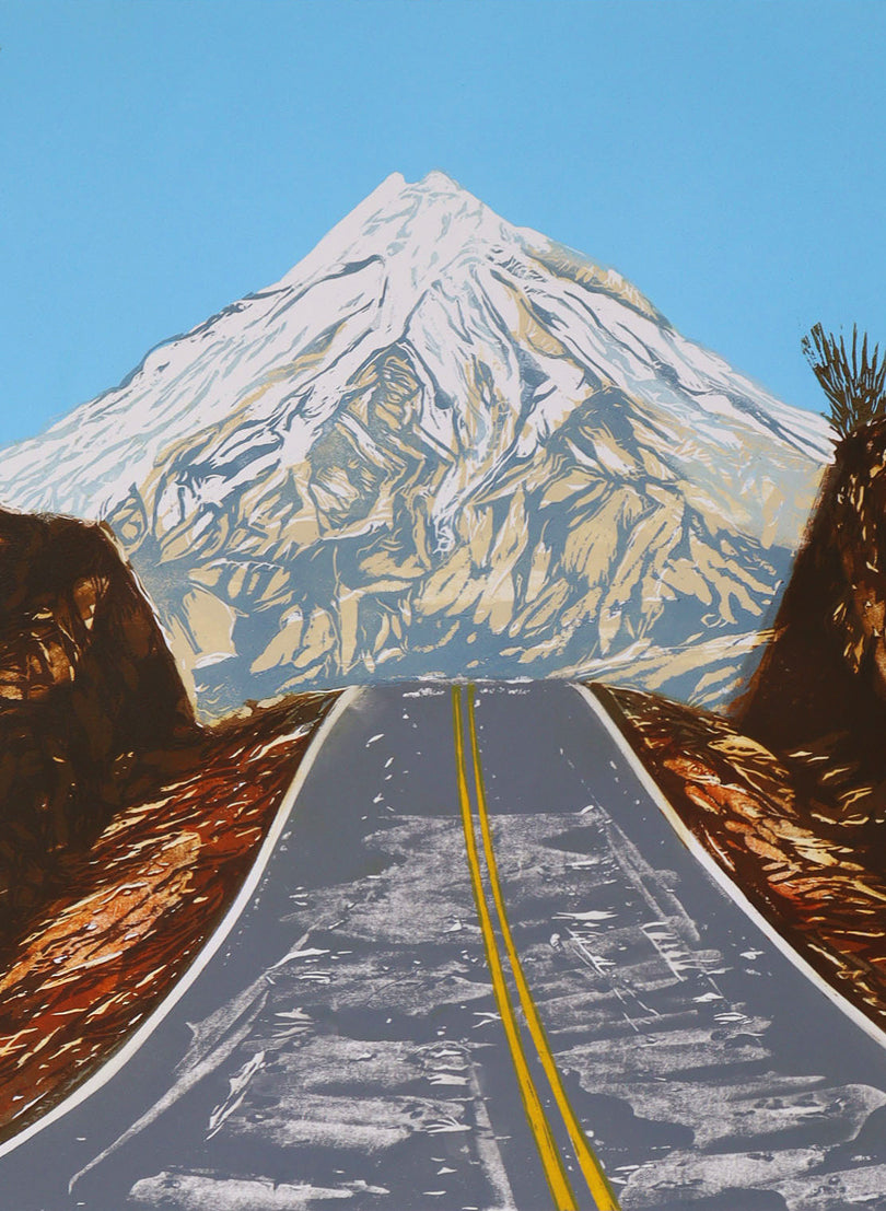 Mount Taranaki - Woodblock Print