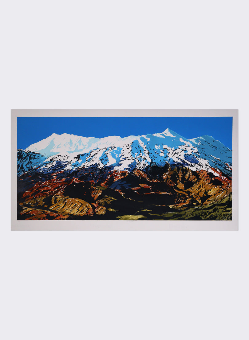 Mt Ruapehu - Woodblock Print