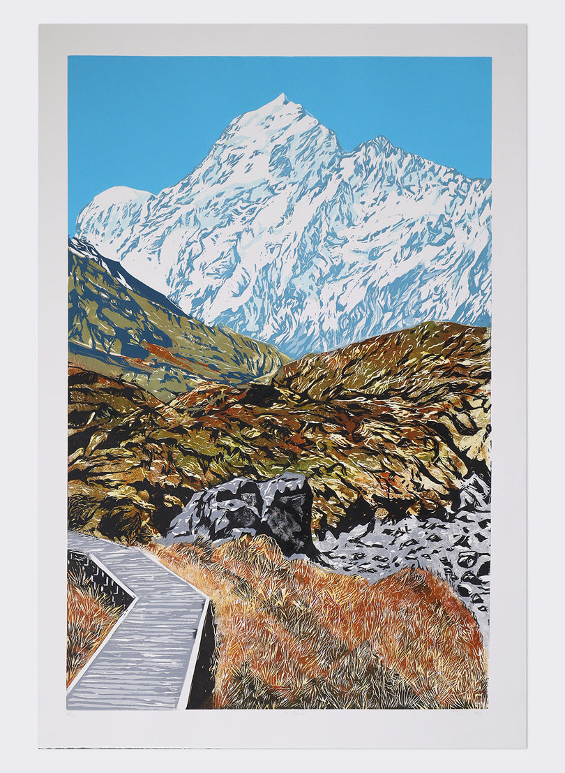 Mt Aoraki - Woodblock Print