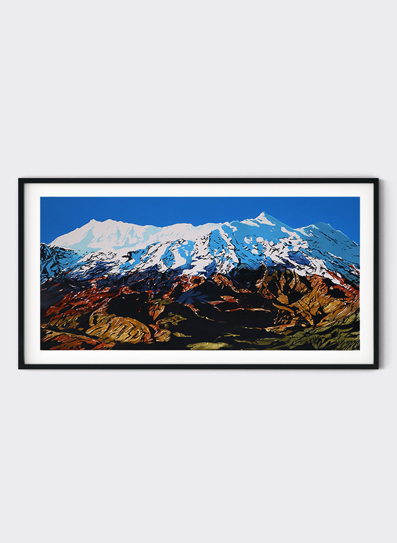Mt Ruapehu - Woodblock Print