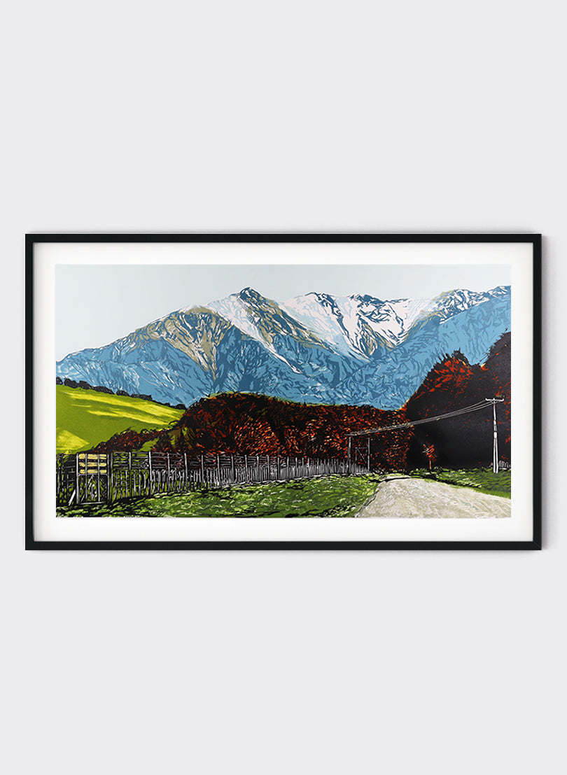 Ruahine Ranges III - Woodblock Print