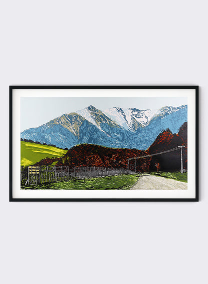 Ruahine Ranges III - Woodblock Print