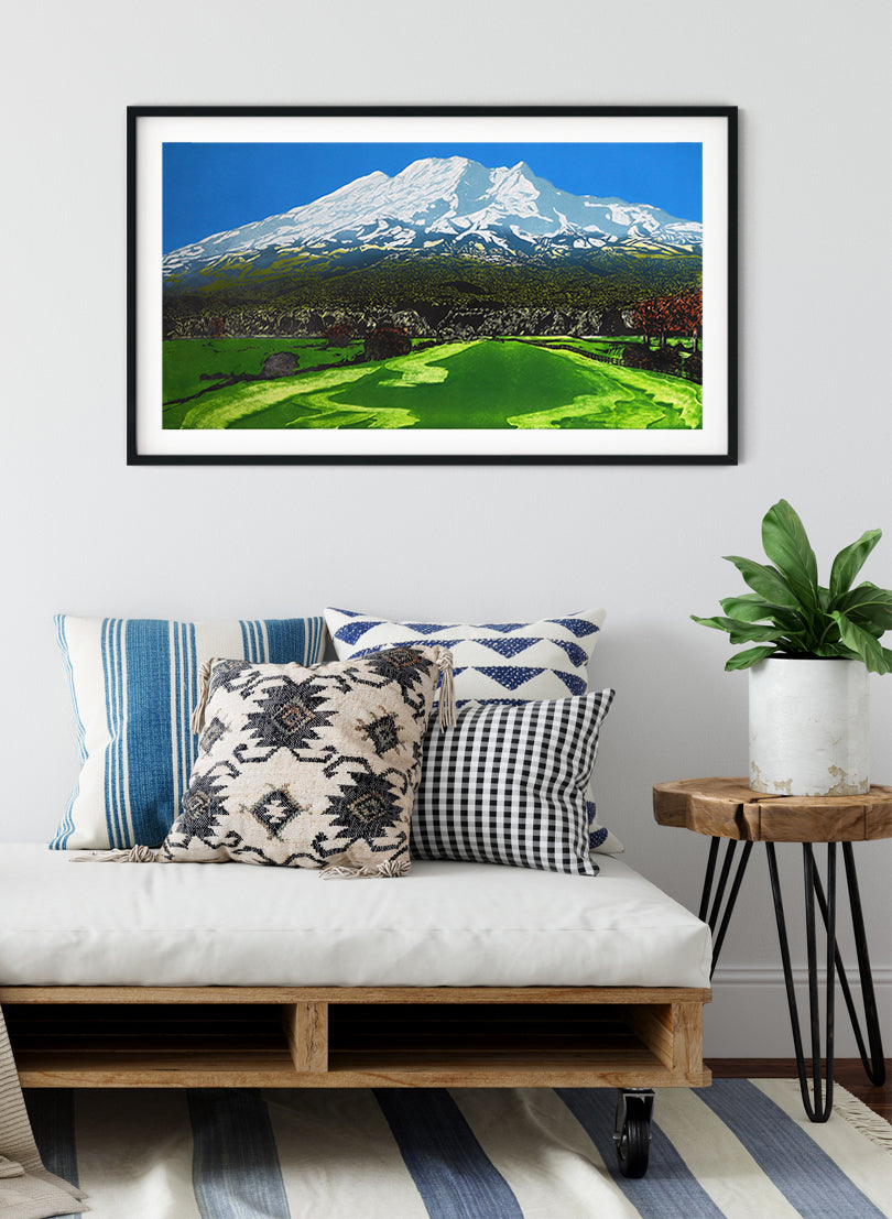 Mt Ruapehu - Woodblock Print