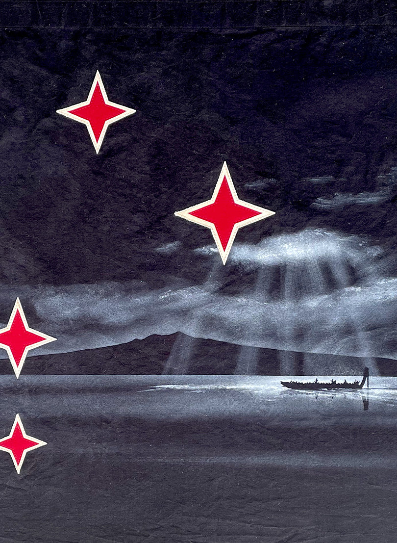Black Rangitoto, Waka, &amp; Matariki Stars - Horizontal Flag 676